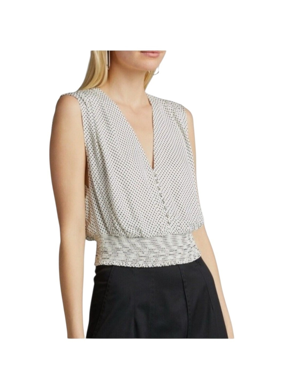 Alice + Olivia Loretta Polka Dot Smocked Waist Crop Top Size S - Picture 2 of 11